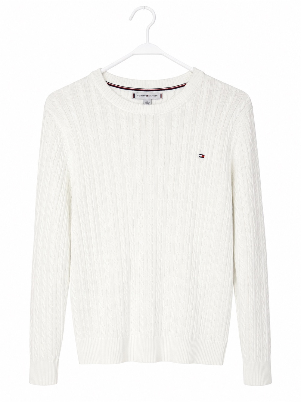 Tommy Hilfiger Ivory Cable Knit Crewneck Sweater | Classic Preppy - Picture 1 of 1